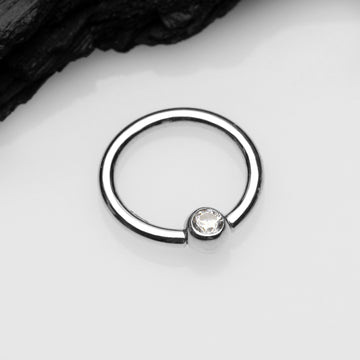 Detail View 1 of 14 Karat White Gold Sparkle Gem Ball Captive Bead Ring-Clear Gem
